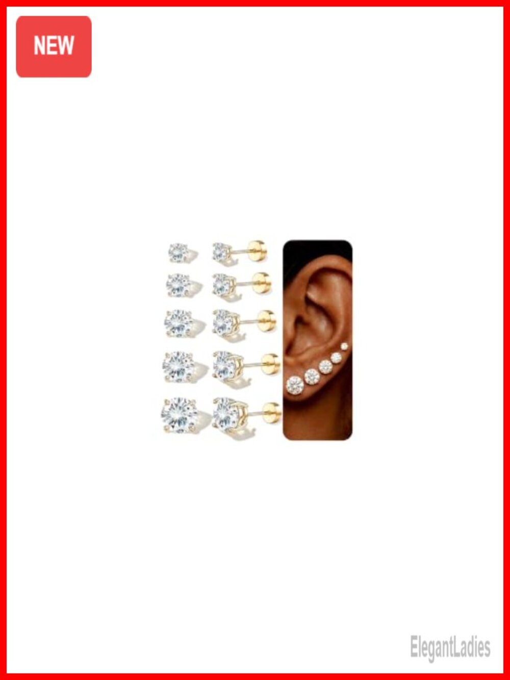 Flat Back Gold Plated Stud Earrings Hypoallergenic Surgical Steel Cubic